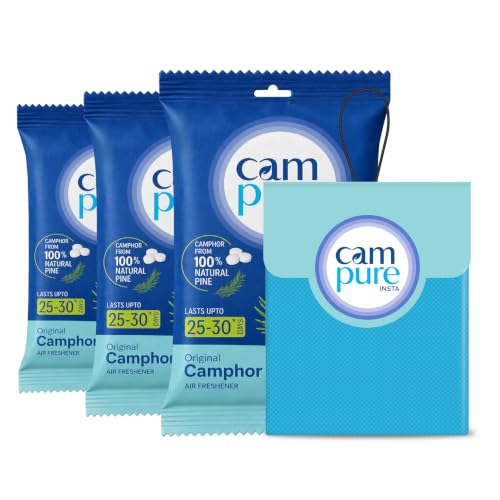 Image of CamPure Camphor Insta Pouch Pack Of 3-100% Organic | Air Freshener For Car, Wardrobe, Office Cabin's, Drawers, Travel Bag & Bathroom