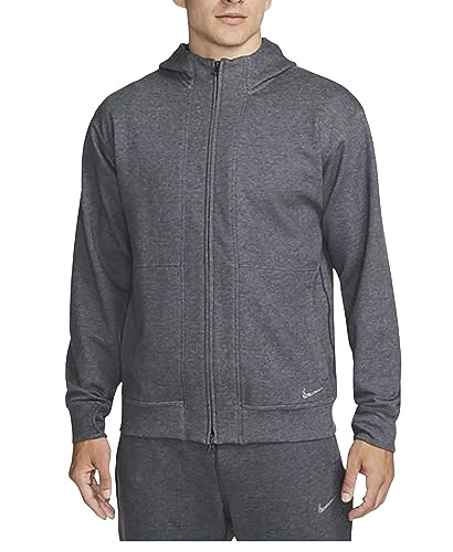 Image of Nike Yoga Dri-FIT Men's Full-Zip Fleece Hoodie, Heather Black, M