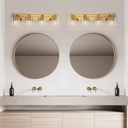 Image of Bathroom Vanity Light, 4 Light Gold Light Fixture with Thickened Clear Glass Shade, 24 inch Modern Wall Sconce,Vanity Light Over Mirror for