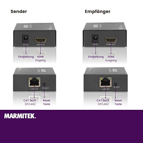 HDMI Extender LAN - Marmitek MegaView 90 - CAT 5e/6 Kabel oder Netzwerk (IP/LAN) - 1080p - 120m - Zusätzliche Empfänger Möglich - HDMI Extender Über Vorhandenes Netzwerk - Plug & Play