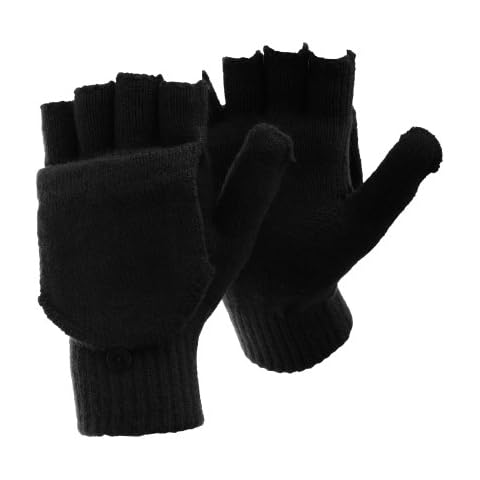 Floso® Mens Plain Thermal Winter Capped Fingerless Gloves (One size) (Black) Cover