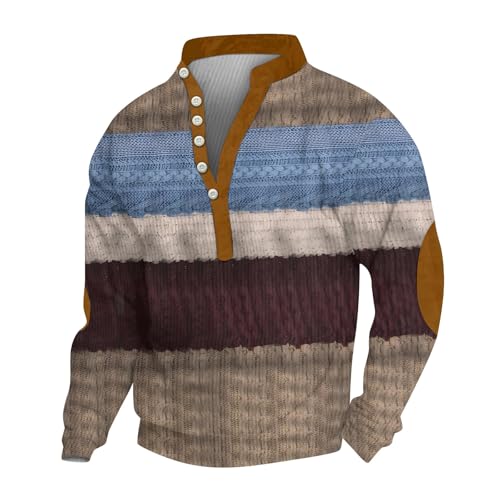 Sweaters, Mens Corduroy Sweatshirts V Neck Buttons Stand Collar Long Sleeve Winter Sweatshirt Quarter Zip Sweatshirt Men Jumpers Camo Hoodie Clothes Y2K (L, Blue)