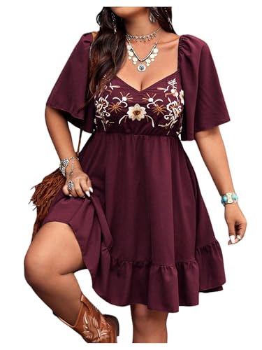 Image of Verdusa Women's Plus Size Western Boho Floral Dress Cowgirl Country Concert Vacation Outfits Flowy Summer Dresses