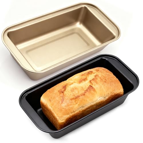 KATLKIU Juego de 2 Moldes para Pan Antiadherentes 18,3×9,5×5 cm – Bandejas de Horno Rectangulares en Acero al Carbono, Negro y Champán, Perfectas para Pan y Pasteles