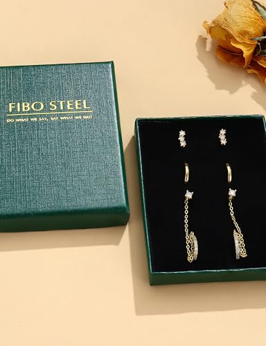 FIBO STEEL 14K Gold Plated Earrings for Women - Hypoallergenic Earrings Set for Multiple Piercing - Cartilage Dainty Small Huggie Hoop Stud Earring Stacks for Sensitive Ears 5