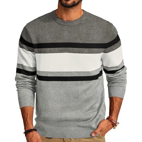 PJ Paul Jones Mens Striped Pullover Sweater Crewneck Contrast Fine Knitted Sweaters