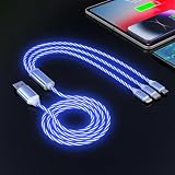 3-in-1 LED Light Up Flowing Lightning/Type C/Micro USB Car Glowing Multi Charge Cable for iPhone，RGB Car Charger Cord for Apple iPhone 15/14/13/12/11 Pro Max/XR/XS/SE,iPad/Android/Samsung-(4FTBlue