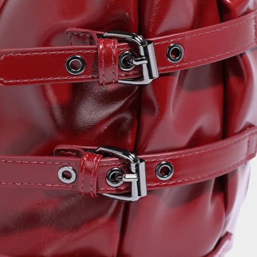 Fashionable Large Capacity PU Leather Motorcycle Shoulder Handbag Punk Rivets Crisscross Ties Underarm Bag for Women4