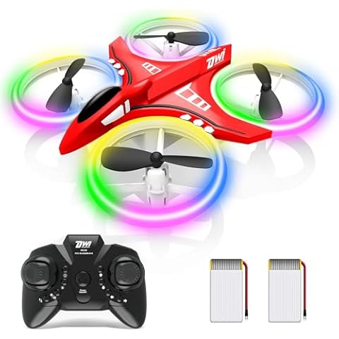 Dwi Dowellin 4.9 Inch Mini Drone for Kids Crash Proof LED Lights One Key Take Off Landing Flips RC Remote Control Small Drones Toys for Beginners Boys and Girls Adults Nano Quadcopter, Red Cover