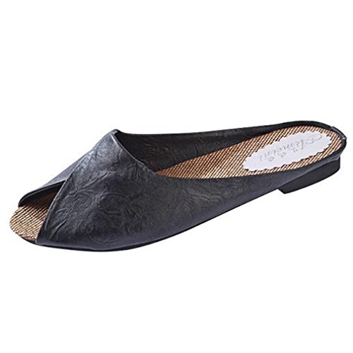 Hot Sale!Women Sandals,Canserin Women's Summer Sandals Shoes Peep-toe Low Shoes Roman Sandals Ladies Flip Flops Slippers (8 B(M) US, Black)