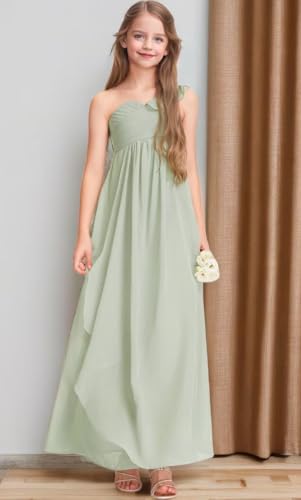 One Shoulder Junior Bridesmaid Dress Ruffles A-Line Flower Girls Dresses for Wedding Girls Pageant Party Dresses TN0142