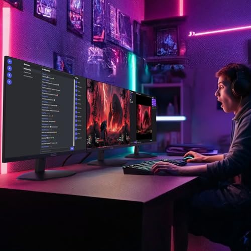 Image of Kado Triple Monitor 3-Pack 27 inch 1920x1080 75Hz FHD Computer Monitor | HDMI Office Gaming Hybrid Desk Setup, VESA Wall Mount Arm Mount Built-in Speakers, Panoramic Display Multi-tasking