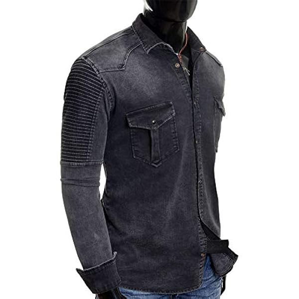 D&R Fashion herr jeansskjorta urtvättad räfflad stretchig topp