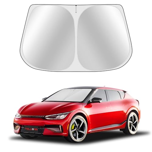 Toluoma Custom Fit Windshield Sun Shade for Kia EV6 2022-2025 - Full Coverage, 210T Reflective Fabric, Double-Layer Design - Blocks 99% UV Rays, Keeps Car Cool, Easy to Install and Store