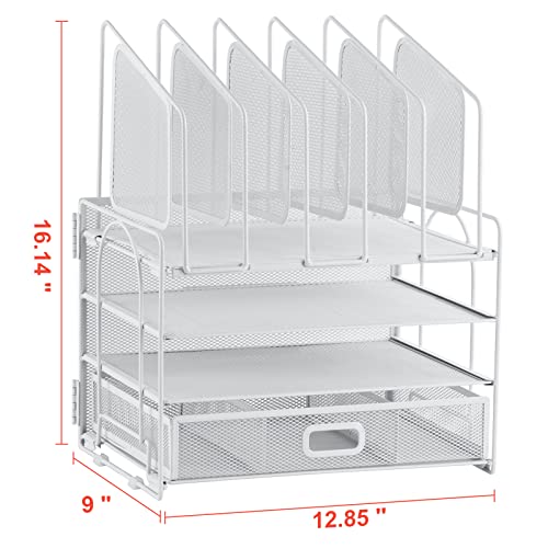 Image of Marbrasse Desk Organizers, 4-Tier Mesh Desk File Organizer with 5 Vertical File Holders and 2 Pen Holders, Multifunction Desktop Organizer,Desk Organizers and Accessories for Home Office (White)