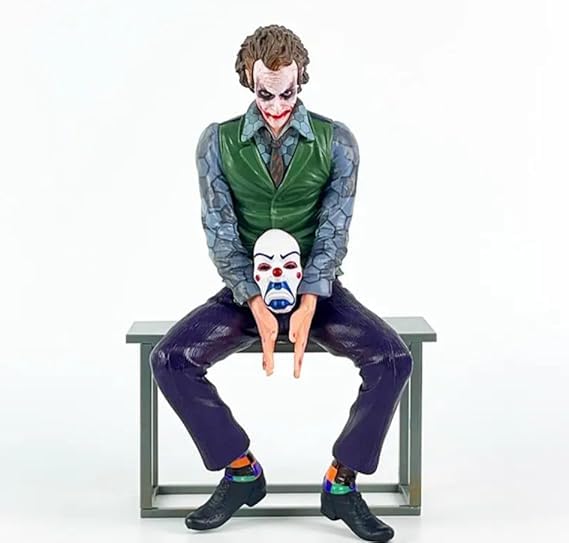 Image of Joker Action Figure with Clown Mask - Heath Ledger Joker Figurine Toy Sitting Pose Statue - The Dark Knight Batman Villain Collectible for Display & Gifts (18CM)
