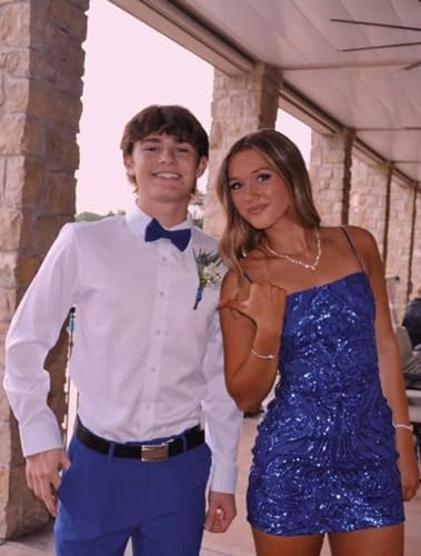 Fanciest Sparkly Lace Sequin Homecoming Dresses for Teens Sheath Tight Party Gowns Spaghetti Straps White Short Prom Dress US16