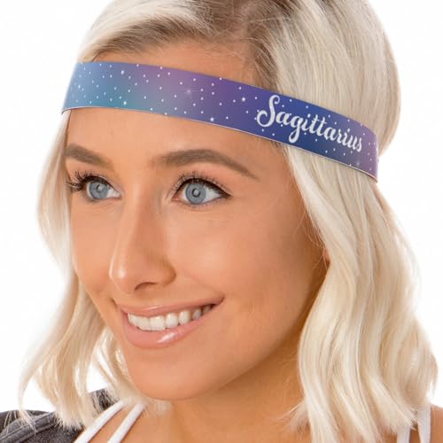 Hipsy Women's Zodiac Sign Stars 7/8" Wide Headband Hairband for Women Girls & Nurses (Sagittarius Galaxy Stars)