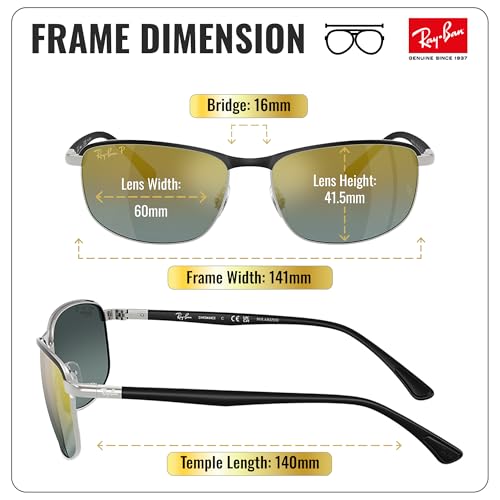 Image of Ray-Ban RB3671CH CHROMANCE POLARIZED Square-Round Shape Sunglasses for Men & Women with Official Eyewear Kit