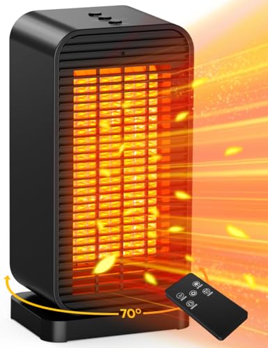 HETRAROOT Outdoor Heaters for Patio w/2 Modes&2 Heat Levels, 1S Heating 1200W PTC Ceramic Electric Heater, Overheat&Tip-over Protection, Remote, 70° Swing Space Heater for Indoor Use Large Room Garage by HETRAROOT - Used condition - Image 2