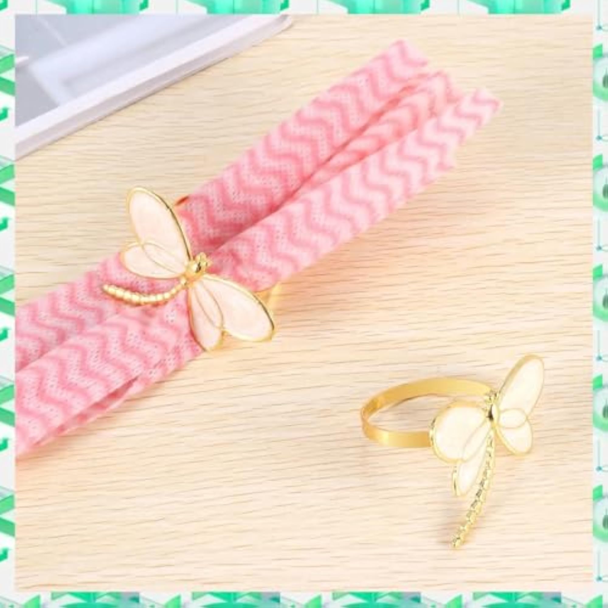 Elegant Gold Dragonfly Napkin Rings - 4 Piece Set