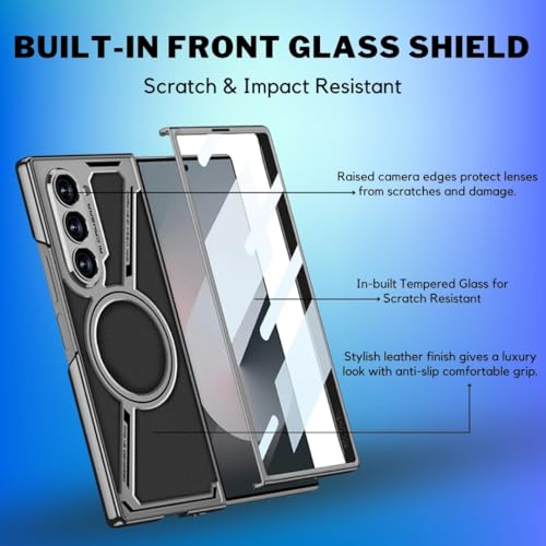 Image of TechTrendz Fortless Elite Pro Z Style Magnetic Leather Case for Samsung Galaxy Z Fold 6 / Z Fold6 5G,Shockproof Elegent Cover Compatible with Magnetic Wireless Accessories (Black)