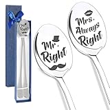 2 Stück Kaffeelöffel Edelstahl Esslöffel Suppenlöffel mit Gravur Mr & Mrs, Hochzeitsgeschenke für Brautpaar, Verlobungsgeschenk Geschenkbox, Personalisierte Löffel als Dessertlöffel Soup Spoon Set