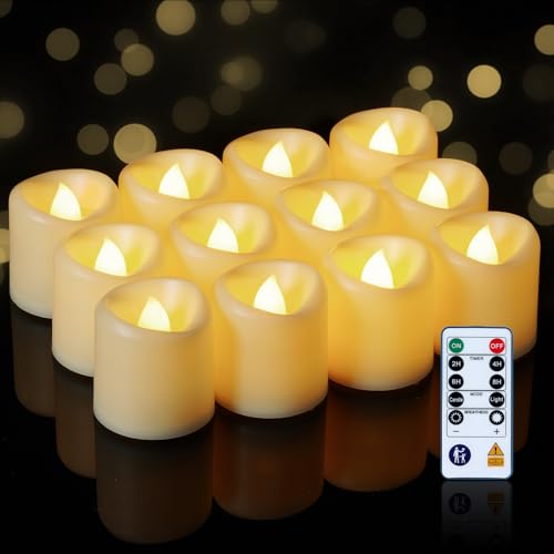 Image of 5plots 12-Pack 400+Hours Remote Control Candles, Votive Candles with 2 /4 /6 /8H Timer, Battery Operated Tealights for Party, Table Centerpiece, Home Decor, Halloween, Thanksgiving, Christmas