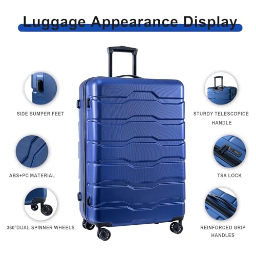 Luggage Sets ABS+PC Hardshell 3pcs Clearance Luggage Hardside Lightweight Durable Suitcase sets Spinner Wheels Suitcase with TSA Lock (20/24/28), BLUE2
