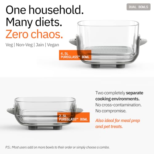 Image of EDT Luma ZERO COATING PureGlass Air Fryer Oven | 2.5L + 4.5L Dual Bowl | NutriRetain | 6-in-1 Multi Function | 100% Toxin Free No Ceramic, PFAS, PTFE, PFOA | 1500W