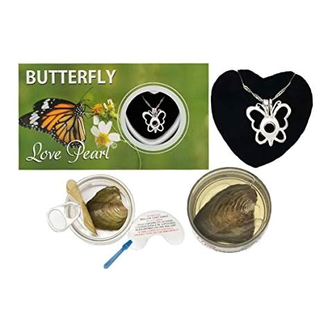 Butterfly Love Wish Pearl Kit Chain Necklace Kit Pendant Cultured Pearl in Kit Set with Stainless Steel Chain 16" Cover