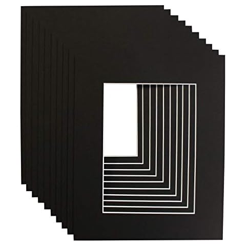 Pack of 10 Picture Photo Mounts. Frame Size 9x9inch - Inside Aperture to fit 6x6 Prints. Choice of White, Black & Antique White- Acid Free (Black) Cover