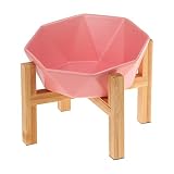 HCHLQLZ Pink mit Ständer Keramik geneigt abgewinkelt katzennapf hundenapf futternapf Katze Hund fressnapf Katze futterstation Erhöhte Hundebars für Hunde mit Massivholz Ständer