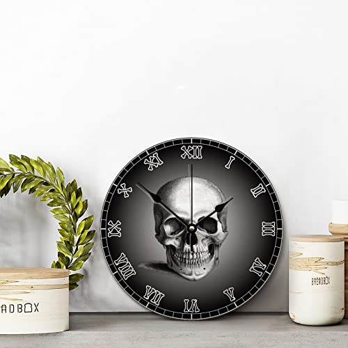 Aroggeld Skull Bones Skeleton Wall Clock 10 Inch Gothic Modern Battery Operated Non-Ticking Vintage Farmhouse Wood Large For Living Room Kitchen Bedroom Decor, Multicolor, (Qx554G2Fmxfk) #TOP4