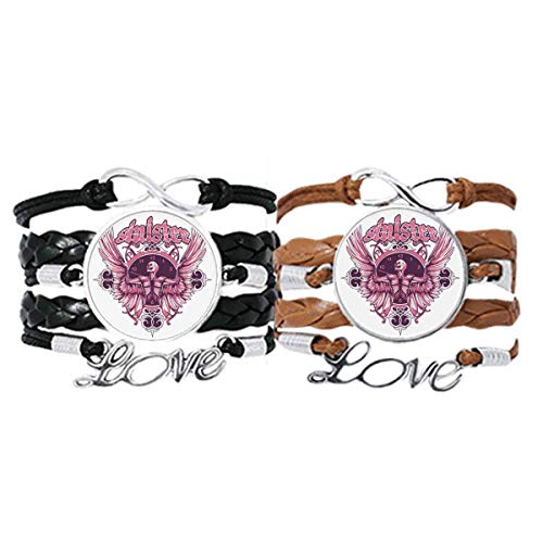 Bracelet en cuir montre tête de mort graffiti et rose style punk rock alternatif