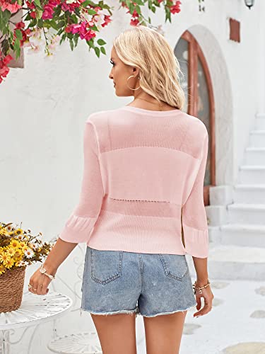 Zaful Women's Shrugs For Dresses Loose Open Front Knit Cardigan Sweater Button Down Bolero Shrugs Pink X-Large #TOP6