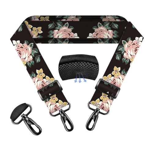 Image of ZINZ 74 inch Shoulder Strap with Fixed Pad and Dual Balanced Buckles,Black Flowers