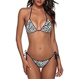 Zebra Black and White Stripes Striped Animal Jungle Zebra Bikini Set for Women - Two Piece Swimsuits Sexy Swimwear - Thong String Lace up Bathing Suit
