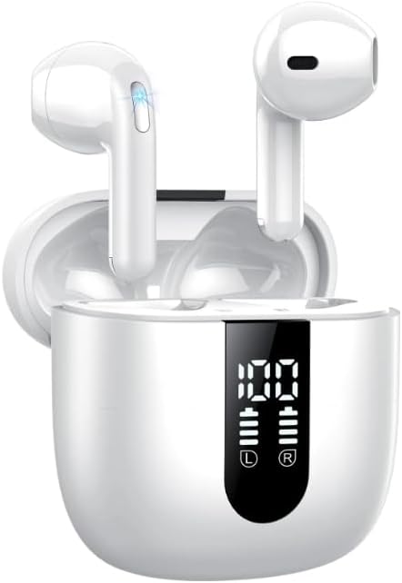 Wireless Earbuds, Bluetooth 5.4 Headphones in Ear Buds, HiFi Stereo Wireless Earphones with 4 ENC Noise Cancelling Mics, 40H Headphones with IP7 Waterproof, LED Display USB C, Mini Ultraligh