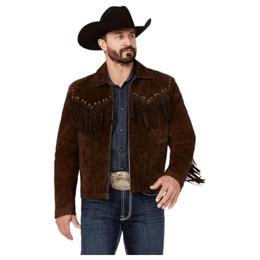 Quality Supply Jaqueta masculina de camurça caubói tradicional nativo americano com contas marrom com franjas de couro legítimo, Marrom escuro, XGG