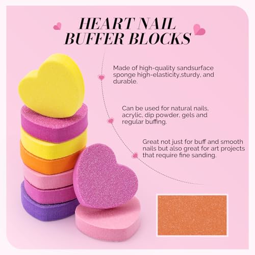 Image of MelodySusie Heart Shape Mini Nail Buffer Block,100 /180 Grit Double-Sided Sponge Nail File,Professional Nail Polishing Tools for Shaping and Smoothing,Suitable for Manicures and Pedicures,50 Pcs