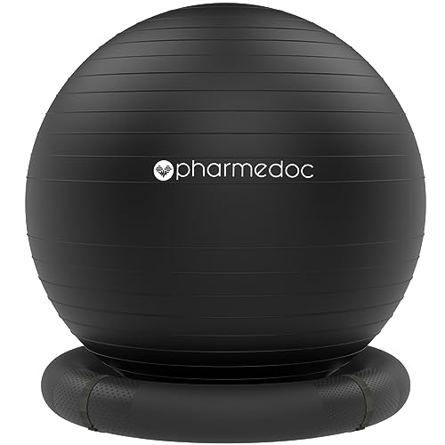 Pharmedoc Yoga Ball Chair, Exercise Ball Chair with Base & Bands for Home Gym Workout, Pregnancy Ball, Birthing Ball, Stability Ball & Balance Ball Seat, Exercise Equipment