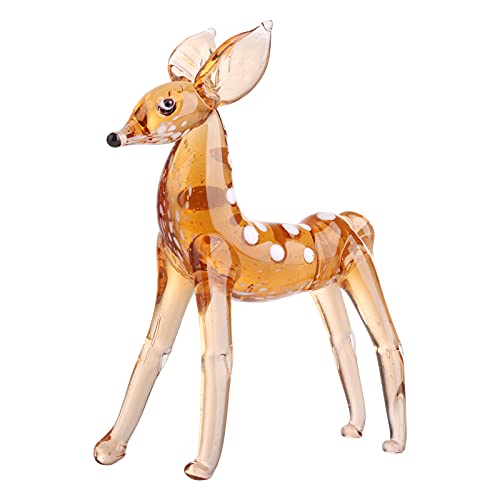 Romacci Escultura de veado feito à mão Obras de arte em vidro azul Rena marrom Pacote de presente Si