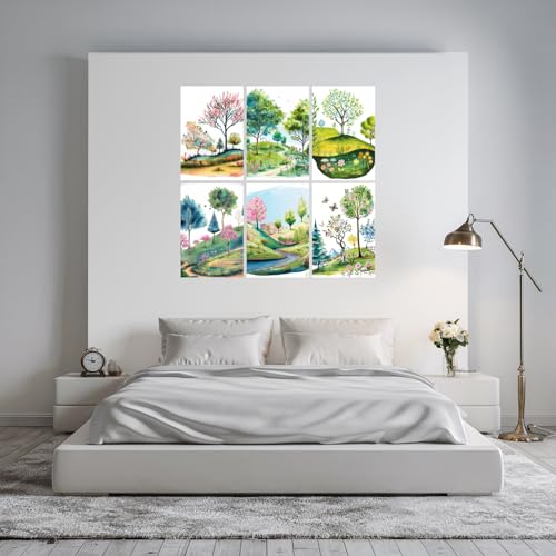 Image of SiddArtify Whimsical Watercolor Landscape Art Print Set - 300GSM Board - 12x18 Inch - Pack of 6 Wall Room Decoration art Poster Prints