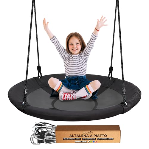 SereneLife Altalena da Giardino per Bambini Rotonda 102 cm con Kit di Fissaggio, Corde Regolabili e Altalena Girevole Centrale per Uso Esterno
