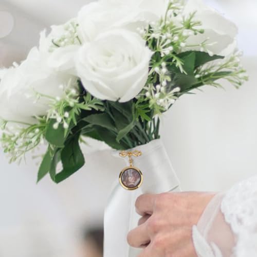 SUPERFINDINGS 2Pcs Wedding Bouquet Photo Charm Bouquet Photo Locket Charms Brass Bridal Brooches Silver Gold Bow Tie Wedding Memorial Brooches Pins Round Glass Photo Frame Pin Brooch for Bridal by SUPERFINDINGS - Image 7