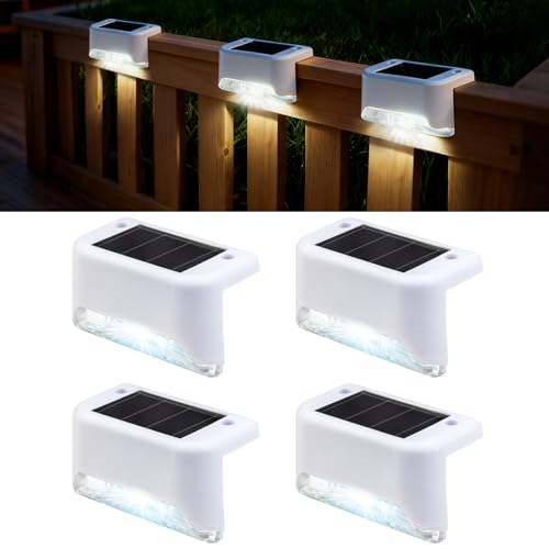 jindaaudio Illuminazione solare per scala esterna, lampada da passeggio a LED, impermeabile, auto-accesa, kit di 4 lampade a energia solare per sicurezza e decorazione (bianco freddo)