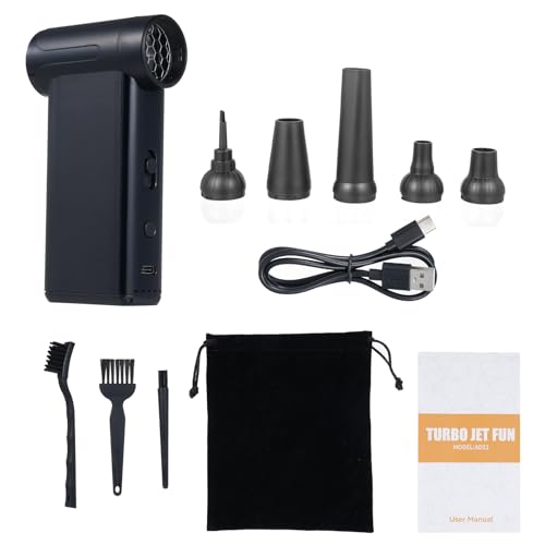 Lithomy Ventilador turbo inalámbrico, ventilador portátil de mano, 100 W, superpotencia, velocidad máxima 130.000 rpm, 8 niveles de velocidad, indicador de carga, carga tipo C