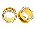24k Gold Anodized Over Surgical Steel Screw-on Plugs/gauges W Clear Diamond Cz Stones 2 Piece (1/2'' (12MM))