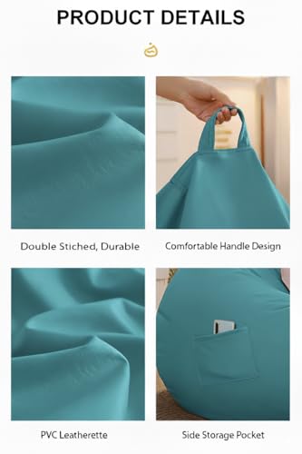 Image of 4XL Leatherette Bean Bag Chair with Footrest & Cushion with Beans Filled (Ready to Use) Color- (Aqua, Bean Bag Only)
